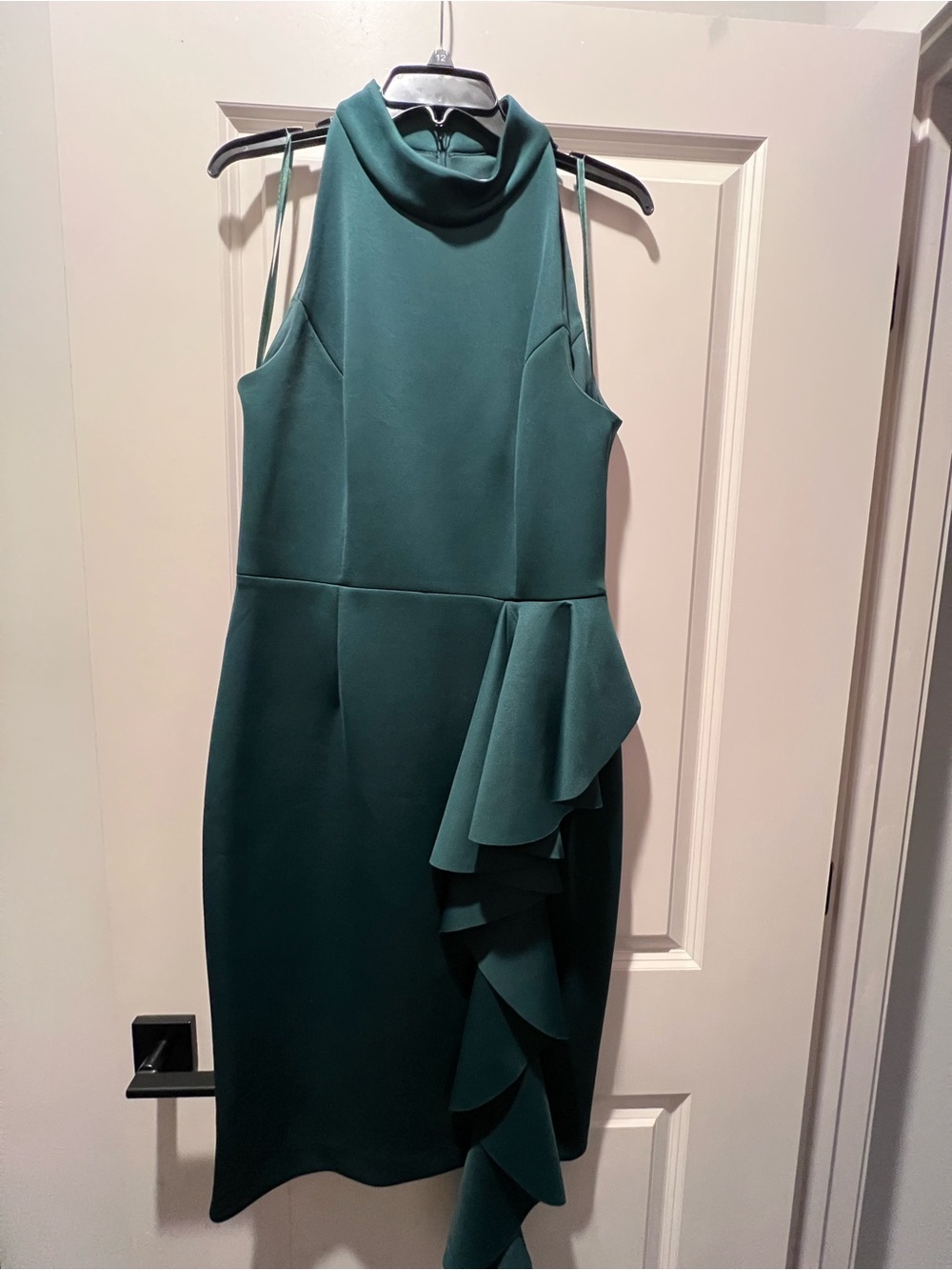 Eliza J Emerald Cocktail Dress with Draped Ruffle